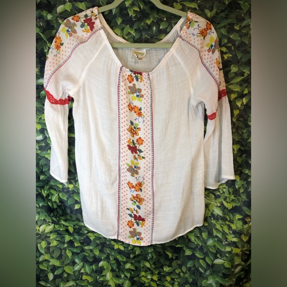 Anthropologie Fig and Flower Multicolored Embellished 3/4 Sleeve Blouse PM - Picture 1 of 14